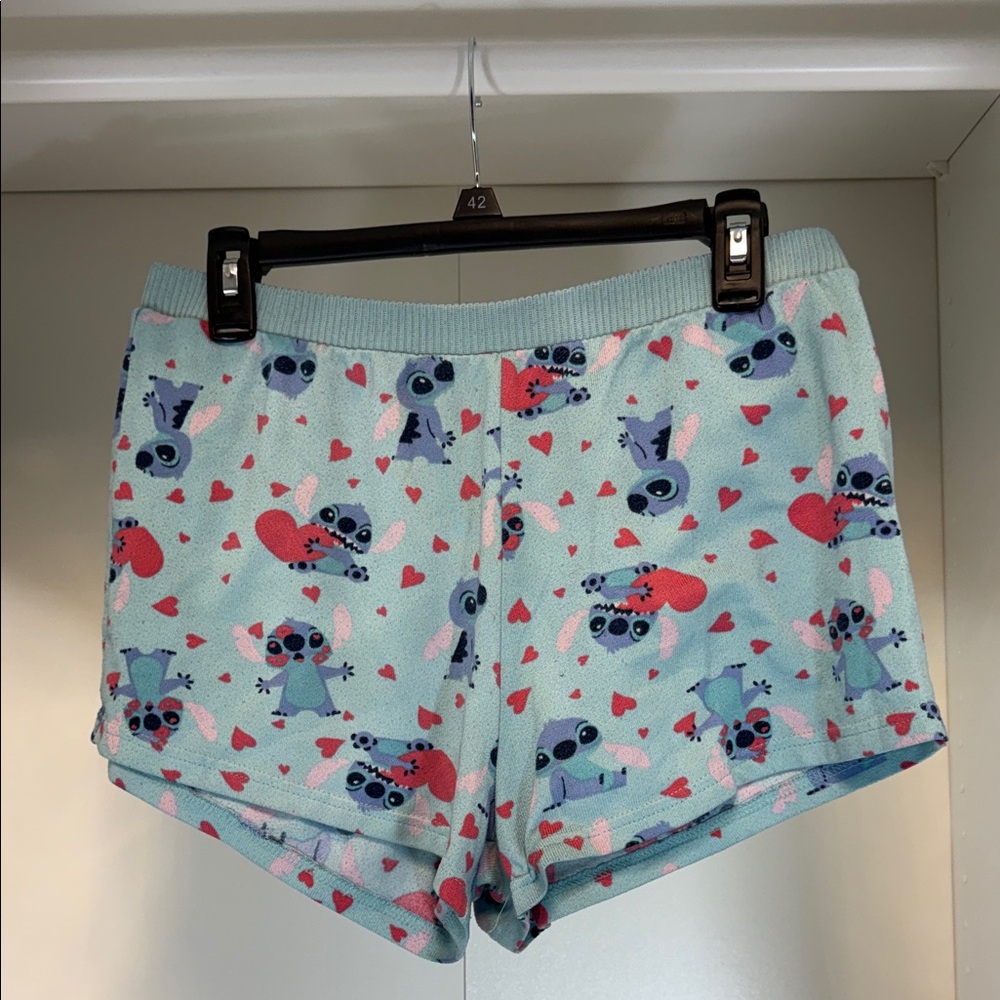 Disney Women's Blue and Red Stitch Patterned Shorts